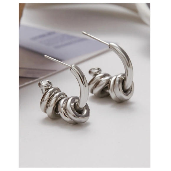 Echo Link Drop Silver Earrings - Picture 1 of 5